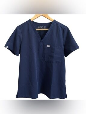 FIGS Scrub Top Women Medium Navy Blue V Neck Medical Nurse Uniform